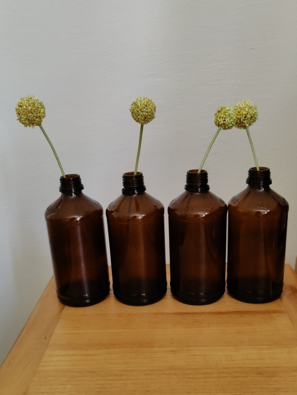 Set Of 4 Brown Glass Jars, Vases